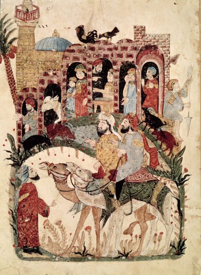 Ms Ar 5847 f.138, Abu Zayd e Al-Harith interrogano i villaggi, da 